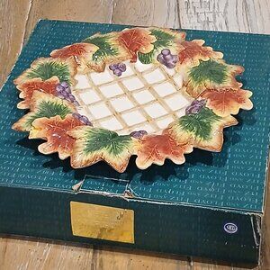 Fitz & Floy Autumn Splendor 10" Canape Plate Vintage 2000s Fall Leaves Ceramic